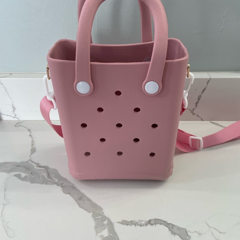 Pink Silicone Mini Tote Bag with Crossbody Strap